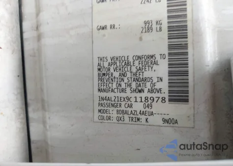 2009 Nissan Altima 2.5 from USA, damaged, VIN 1N4AL21EX9C118978